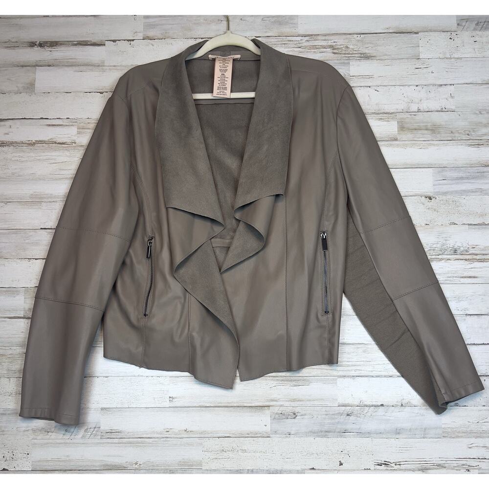 Philosophy Republic Faux Leather Drape Jacket Womens L Pewter Moto XXL